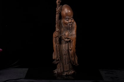 WOOD CARVED 'SHOU STAR' STANDING FIGURE