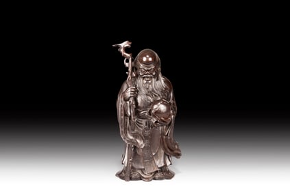 WOOD CARVED 'SHOU STAR' STANDING FIGURE