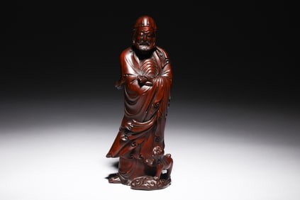 CARVED HUANGYANGMU ARHAT FIGURE