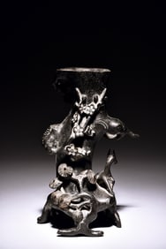 A CHINESE CARVED IRON PLUM BLOSSOM TREE TRUNK