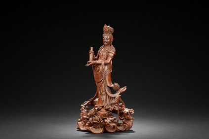 CARVED BAMBOO GUANYIN FIGURE