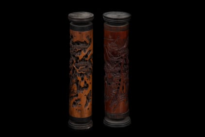 TWO CARVED BAMBOO SCROLL CASES