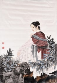 INK AND COLOR ON SILK 'BEAUTY' PAINTING