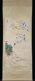 JIANG HANTING: INK AND COLOR ON PAPER PAINTING 'CRANES'