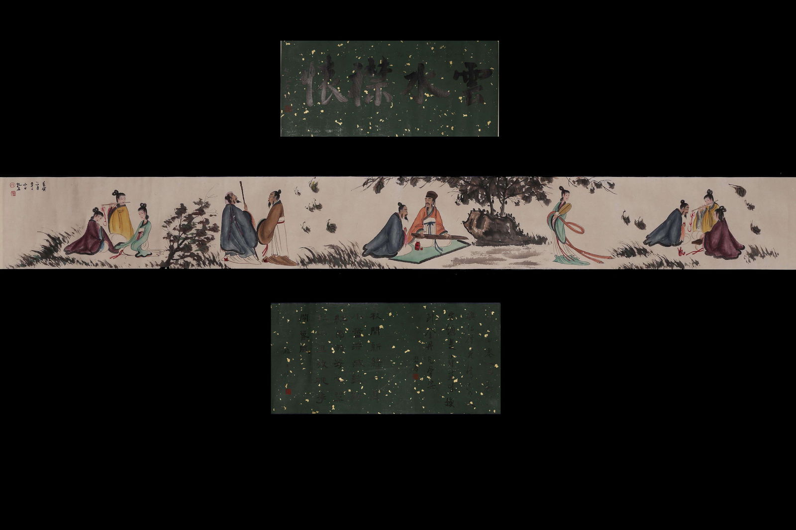 FU BAOSHI: INK AND COLOR ON PAPER HORIZONTAL HAND SCROLL 'PEOPLE': 傅抱石高仕仕女长卷 Fu Baoshi: ink and color on paper horizontal hand scroll 'People' Length: 168 in (426.7 cm) Width: 12 1/2 in (31.8 cm)
