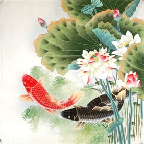 HAND PAINTING FISHES LOTUS PAINTING