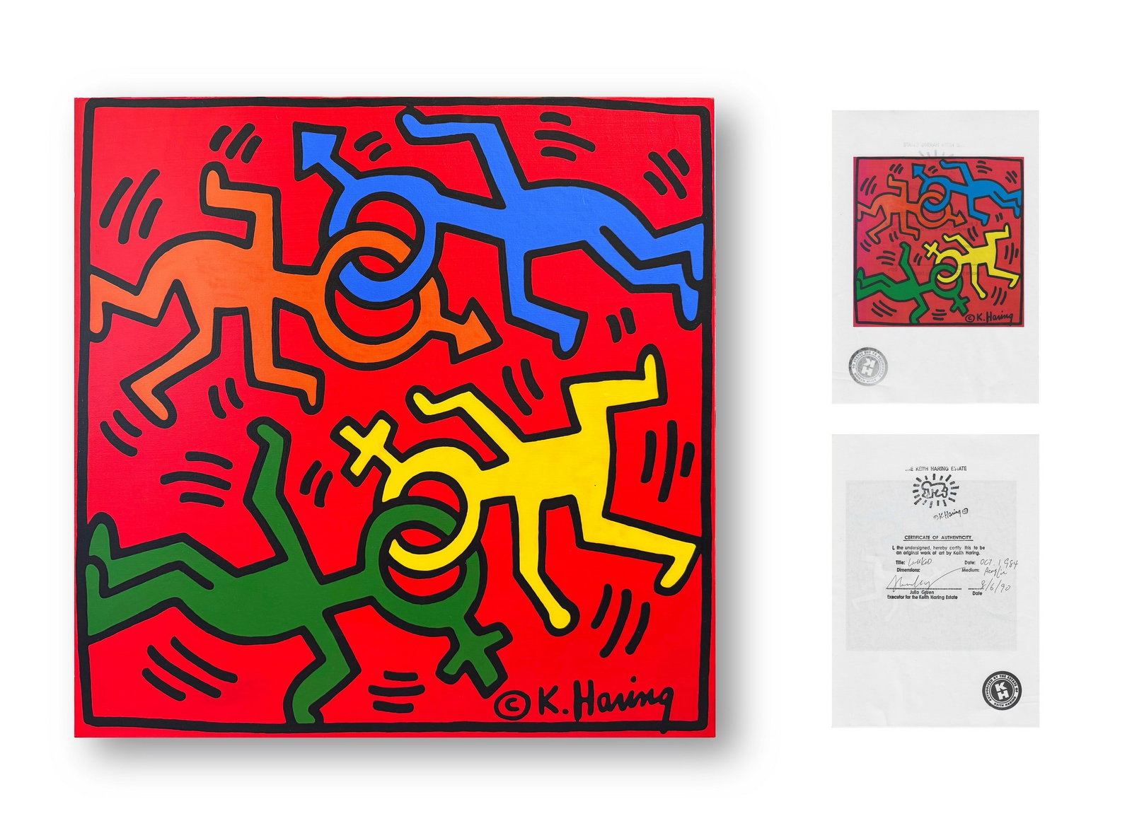 KEITH HARING (1958-1990), ATTRIBUTED TO, ACRYLIC ON CANVAS (1 of 7)