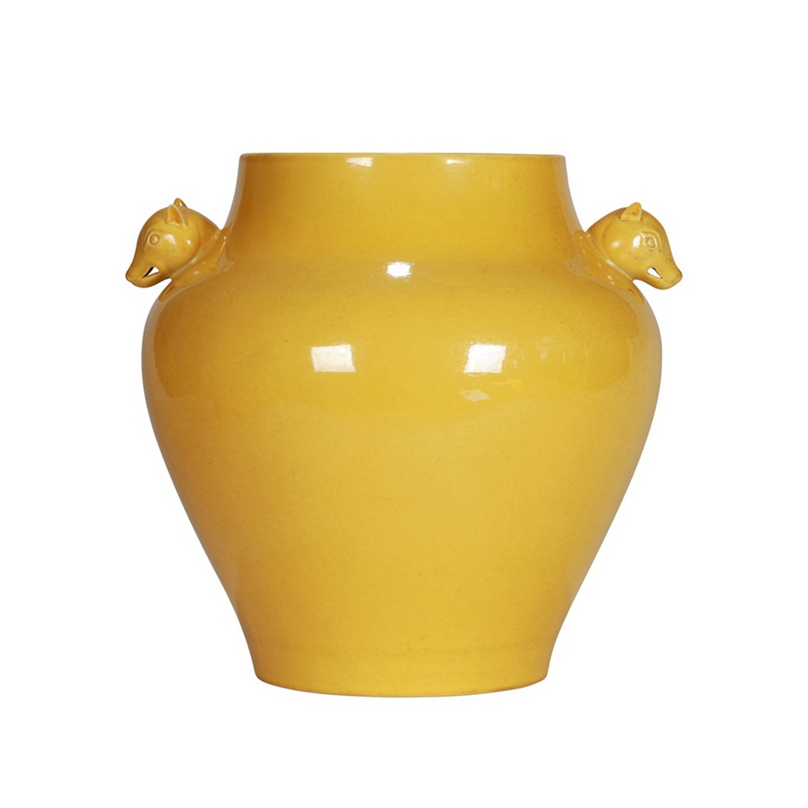 YELLOW GLAZED DOUBLE EAR JAR - 2