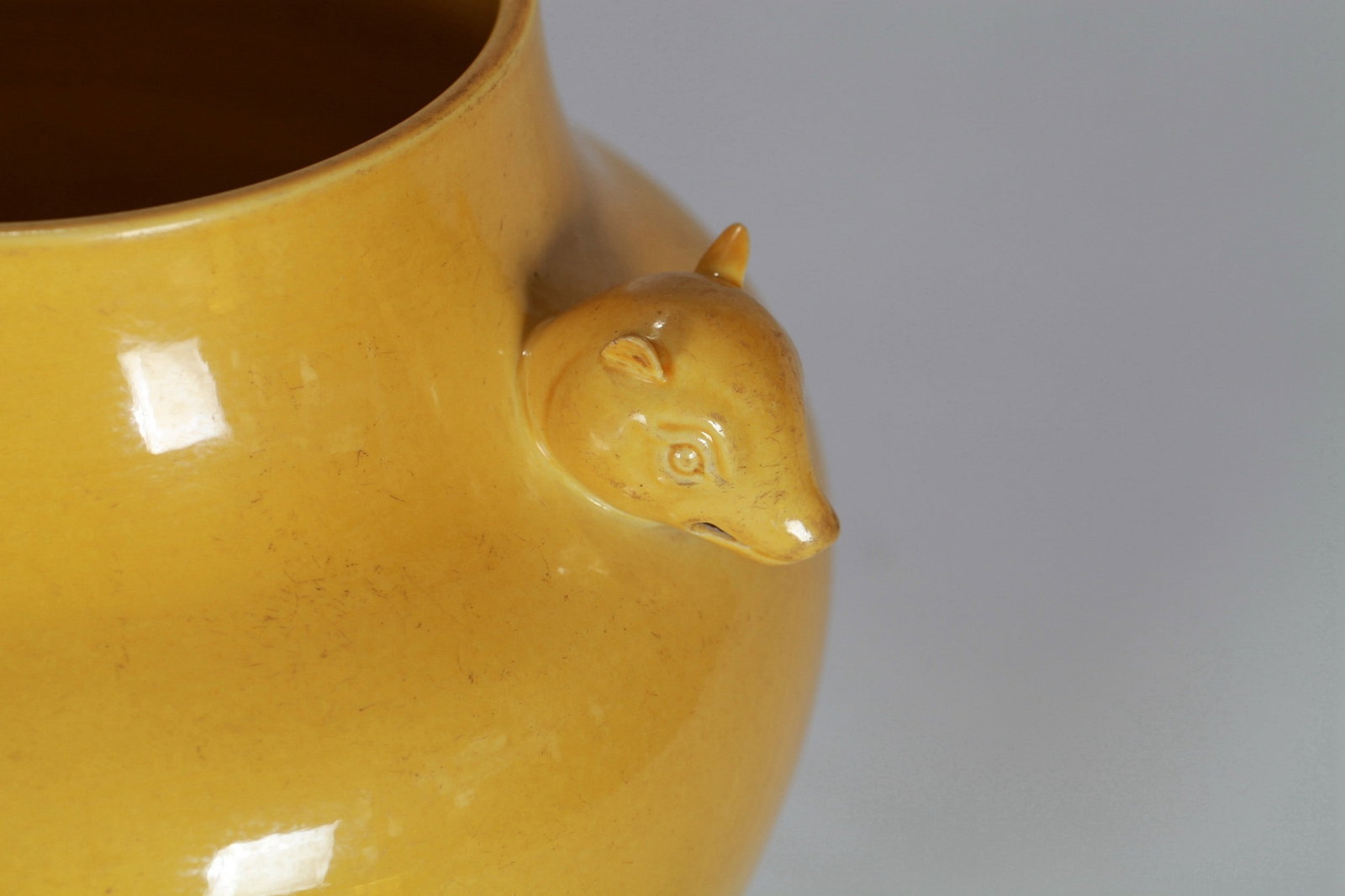 YELLOW GLAZED DOUBLE EAR JAR - 4