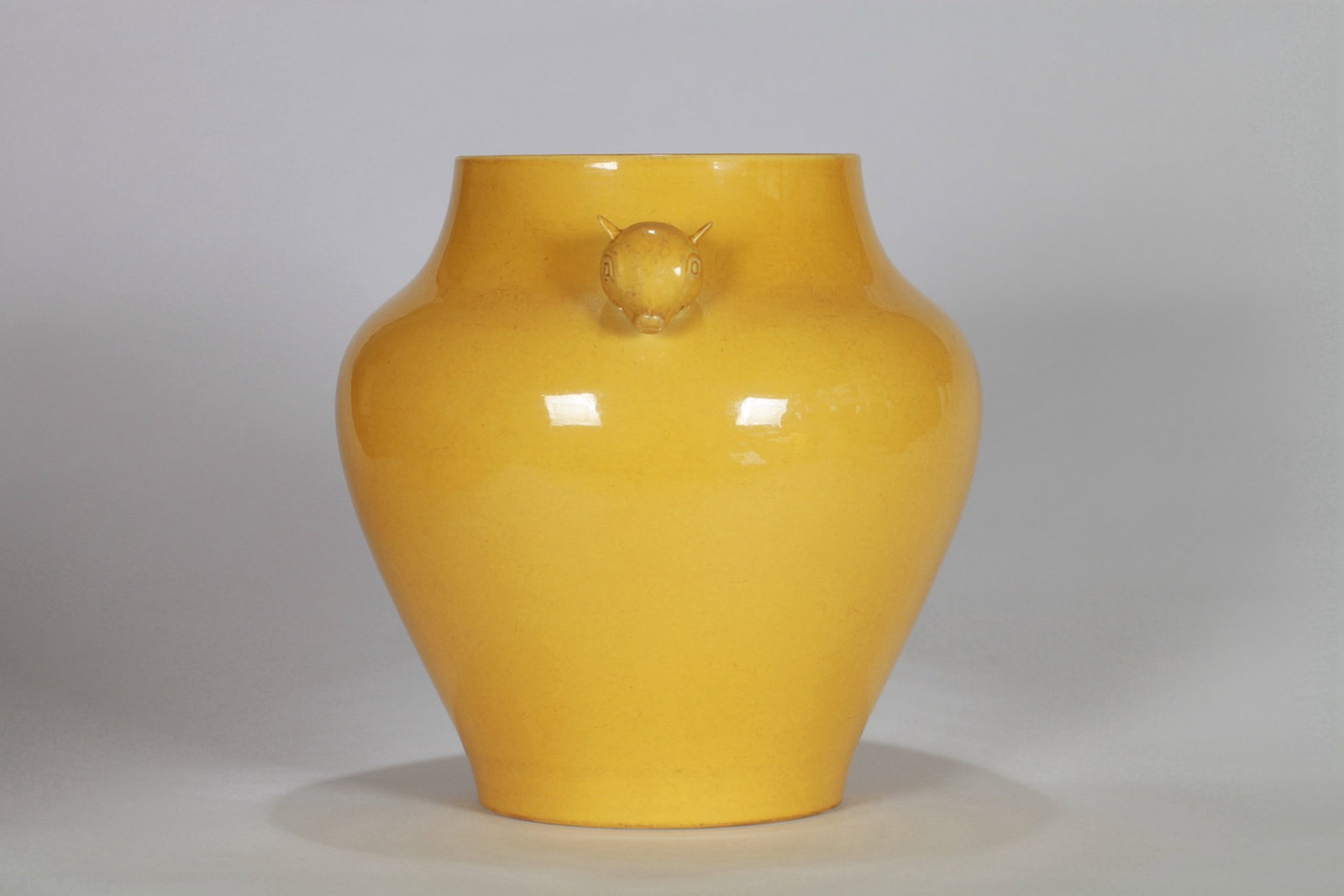 YELLOW GLAZED DOUBLE EAR JAR - 5