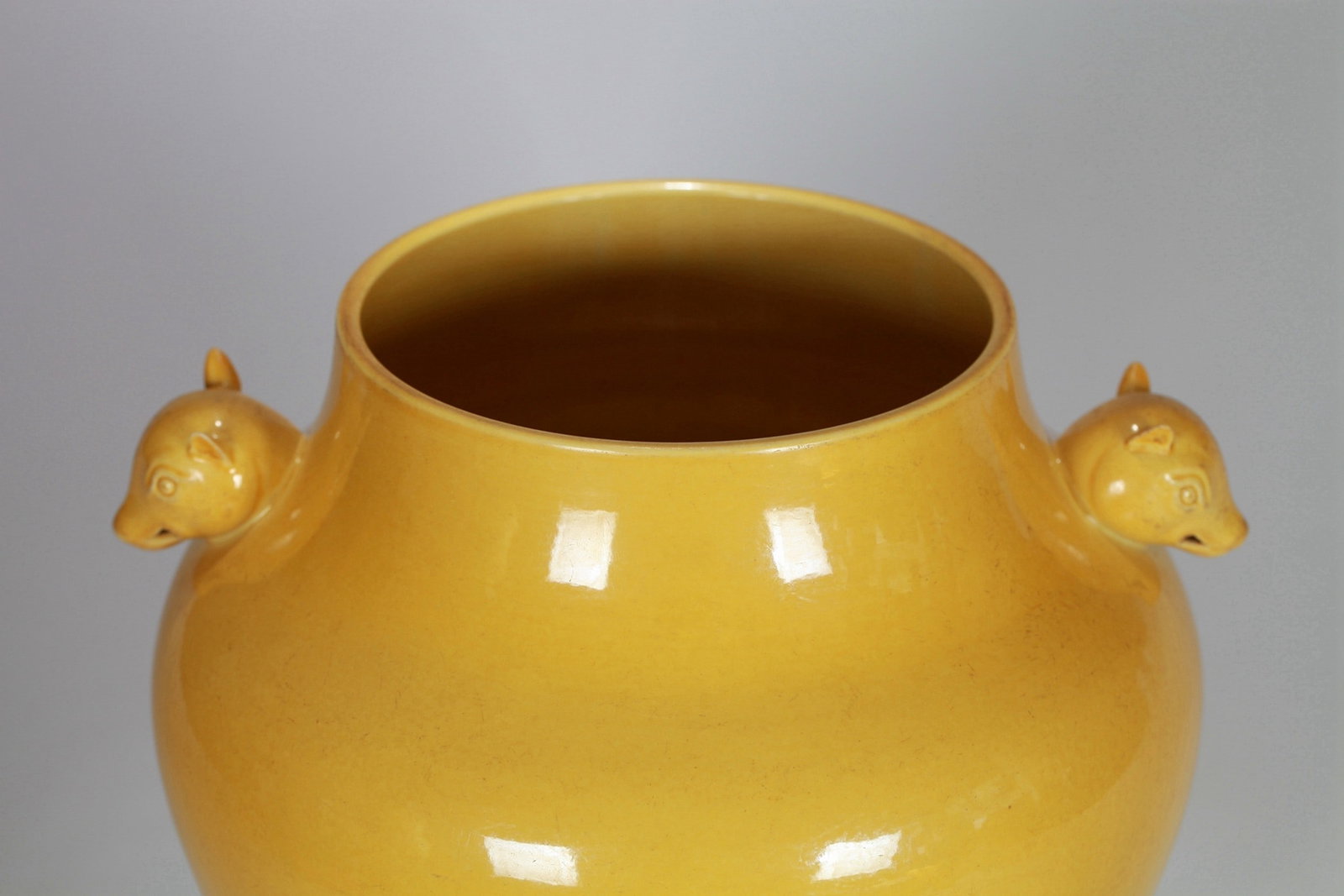 YELLOW GLAZED DOUBLE EAR JAR - 7