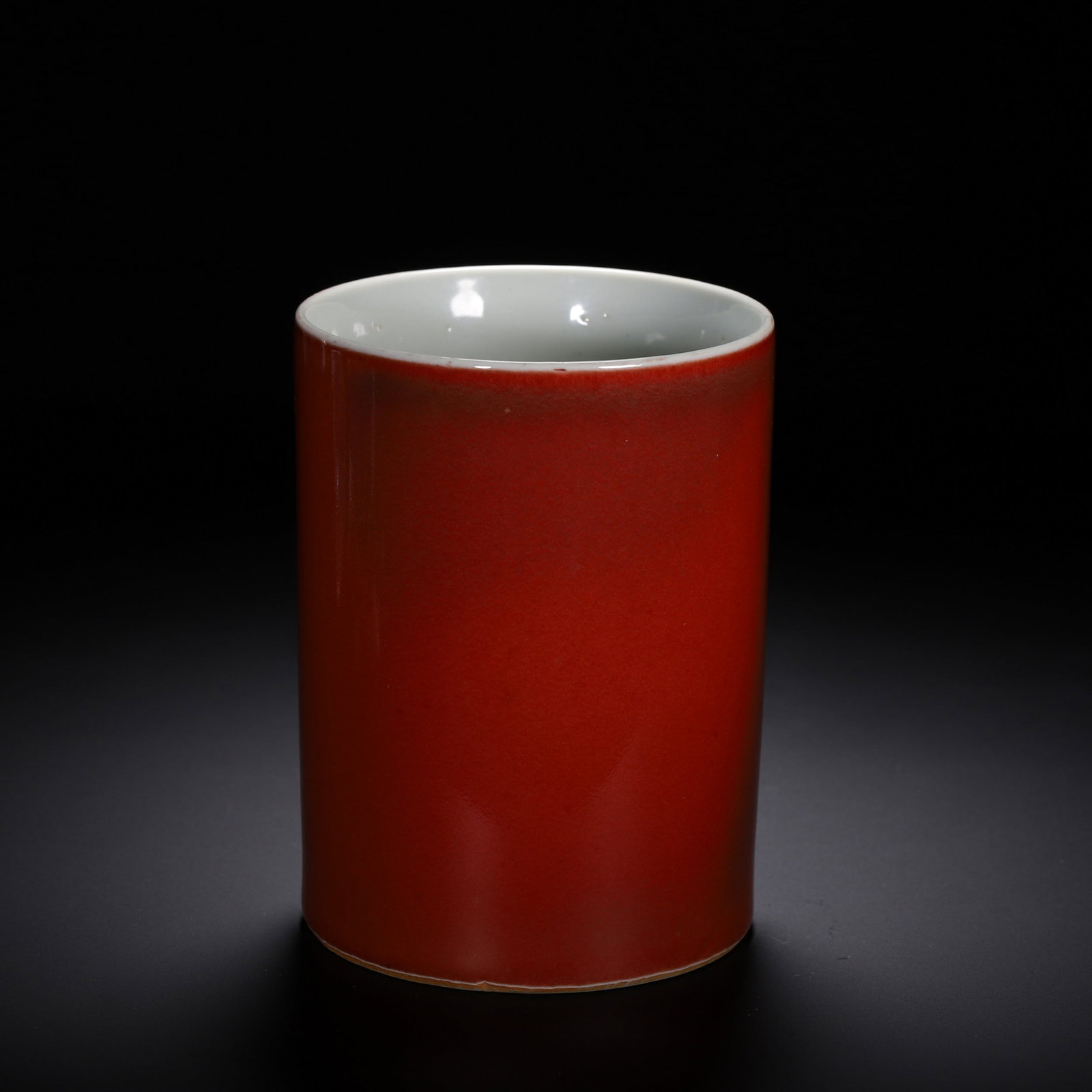 A RED GLAZED BRUSH POT - 7