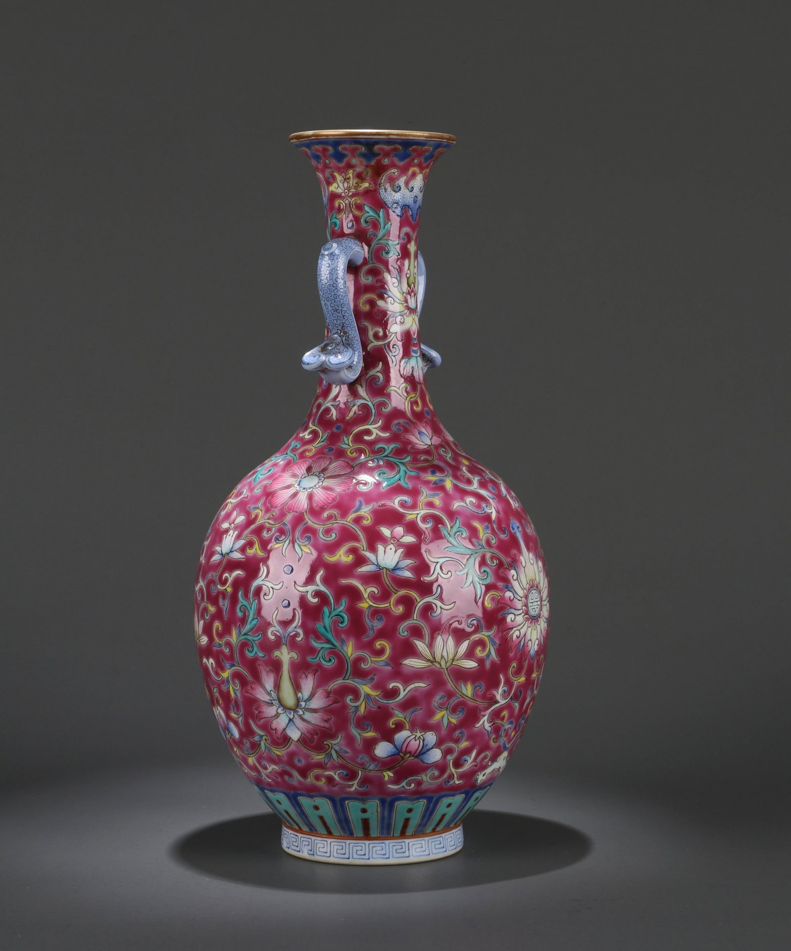 A RUBY-GROUND FAMILLE-ROSE FLORAL VASE (1 of 9)