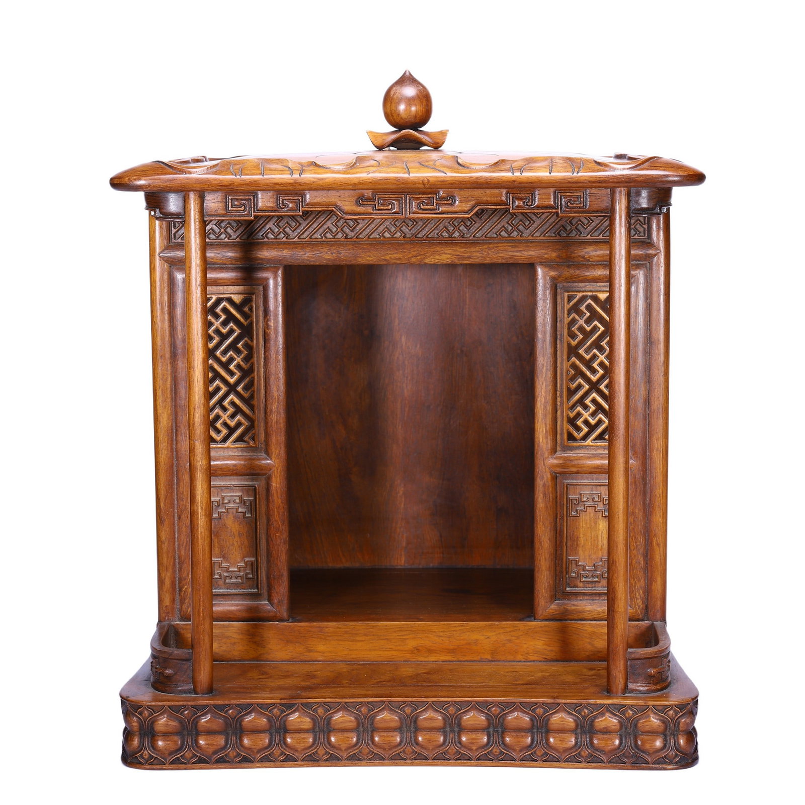 A ROSEWOOD BUDDHIST SHRINE: 黄花梨佛龛 A rosewood Buddhist shrine 40x32x48cm