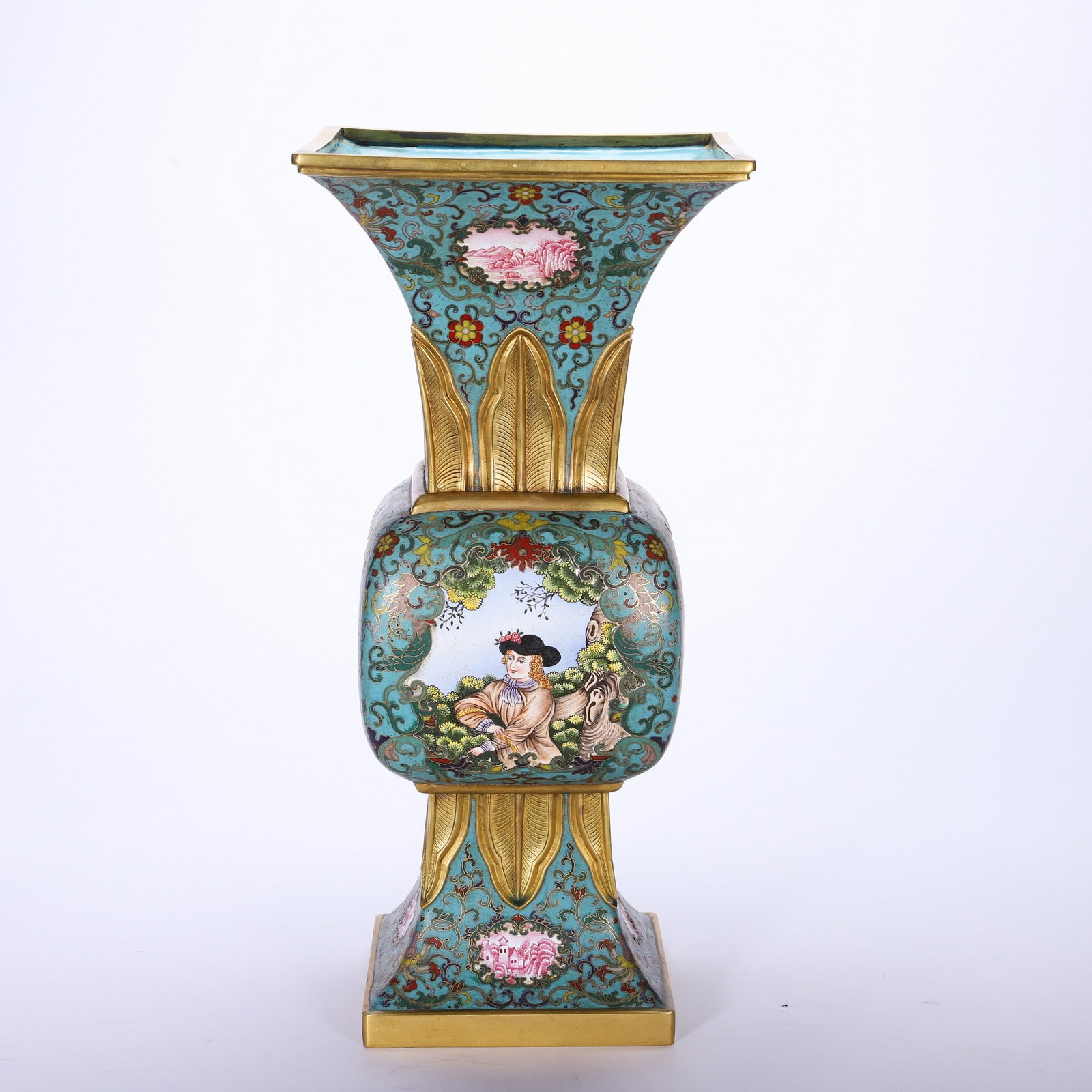 A COPPER GILDED CLOISONN ? ENAMEL ZUN: 铜鎏金掐丝珐琅开窗尊 A copper gilded cloisonn é enamel zun Ht.33cm