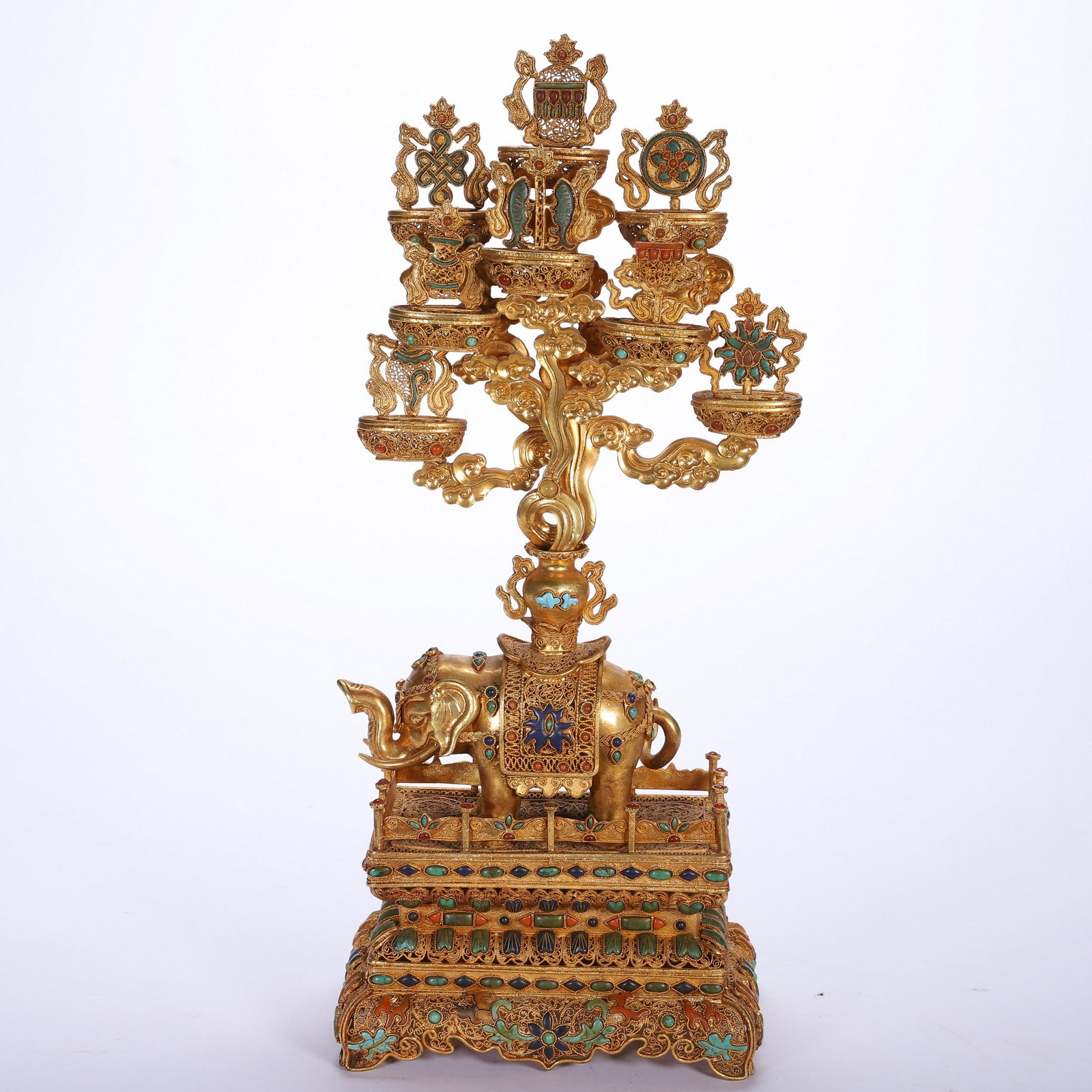 A SILVER GILDED ORNAMENT: 银鎏金掐丝摆件 A silver gilded ornament Ht.34cm