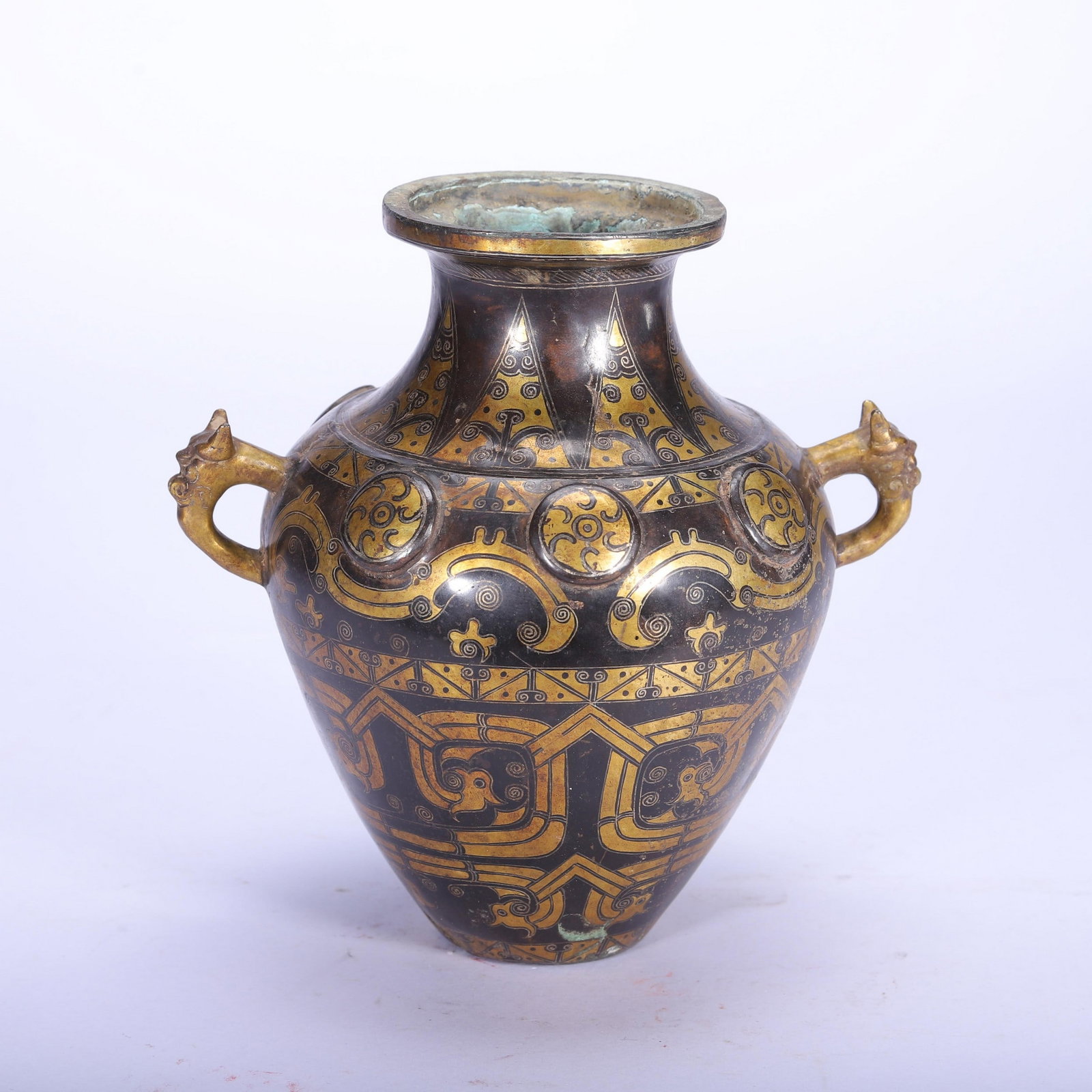 A COPPER GOLD AND SILVER VASE (1 of 9)