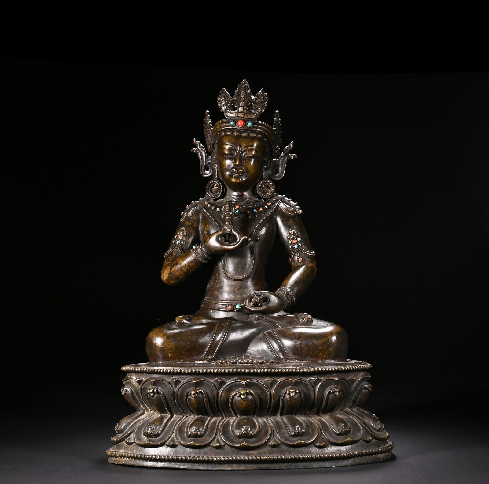 A COPPER BUDDHA: 铜嵌百宝佛像 A copper Buddha Ht.49cm