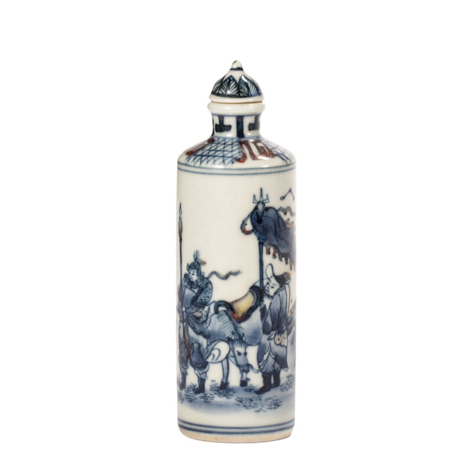 A BLUE AND WHITE LANDSCAPE SNUFF BOTTLE: 青花人物鼻烟壶 A blue and white landscape snuff bottle Ht.11cm