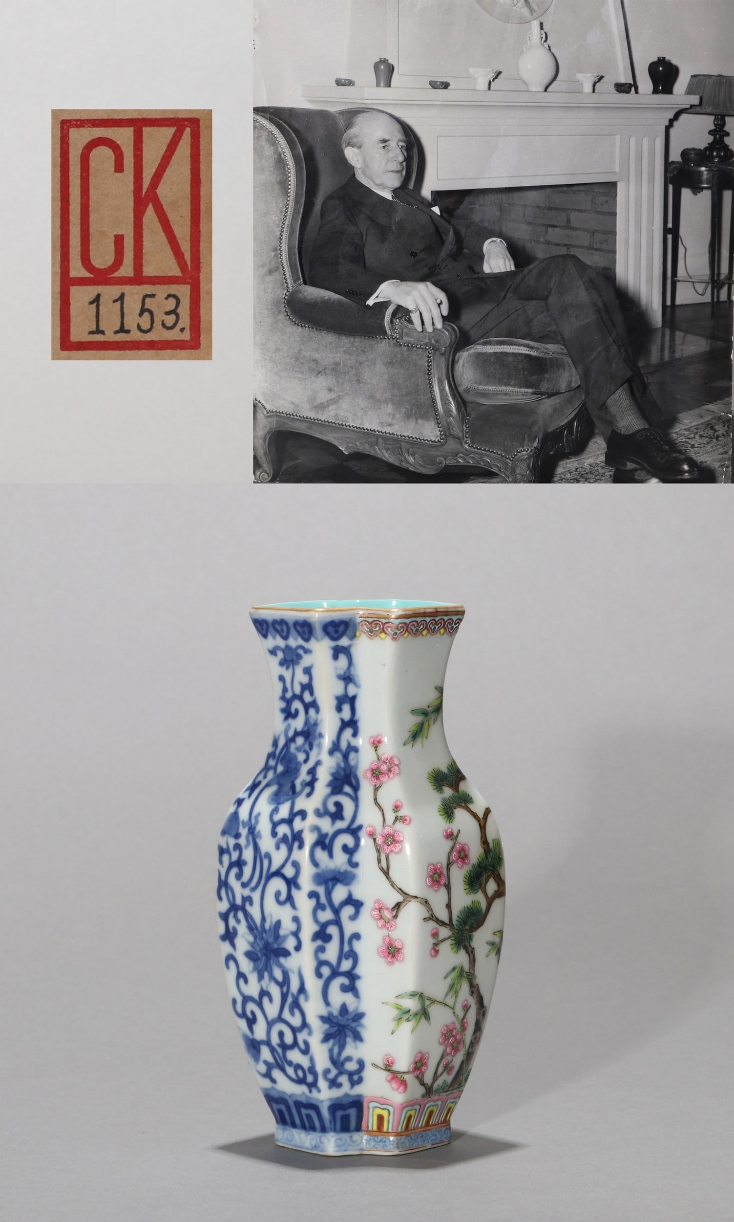A BLUE AND WHITE FAMILLE-ROSE FLORAL VASE: 道光 青花加粉彩花卉双联瓶 A blue and white famille-rose floral vase Johan Carl