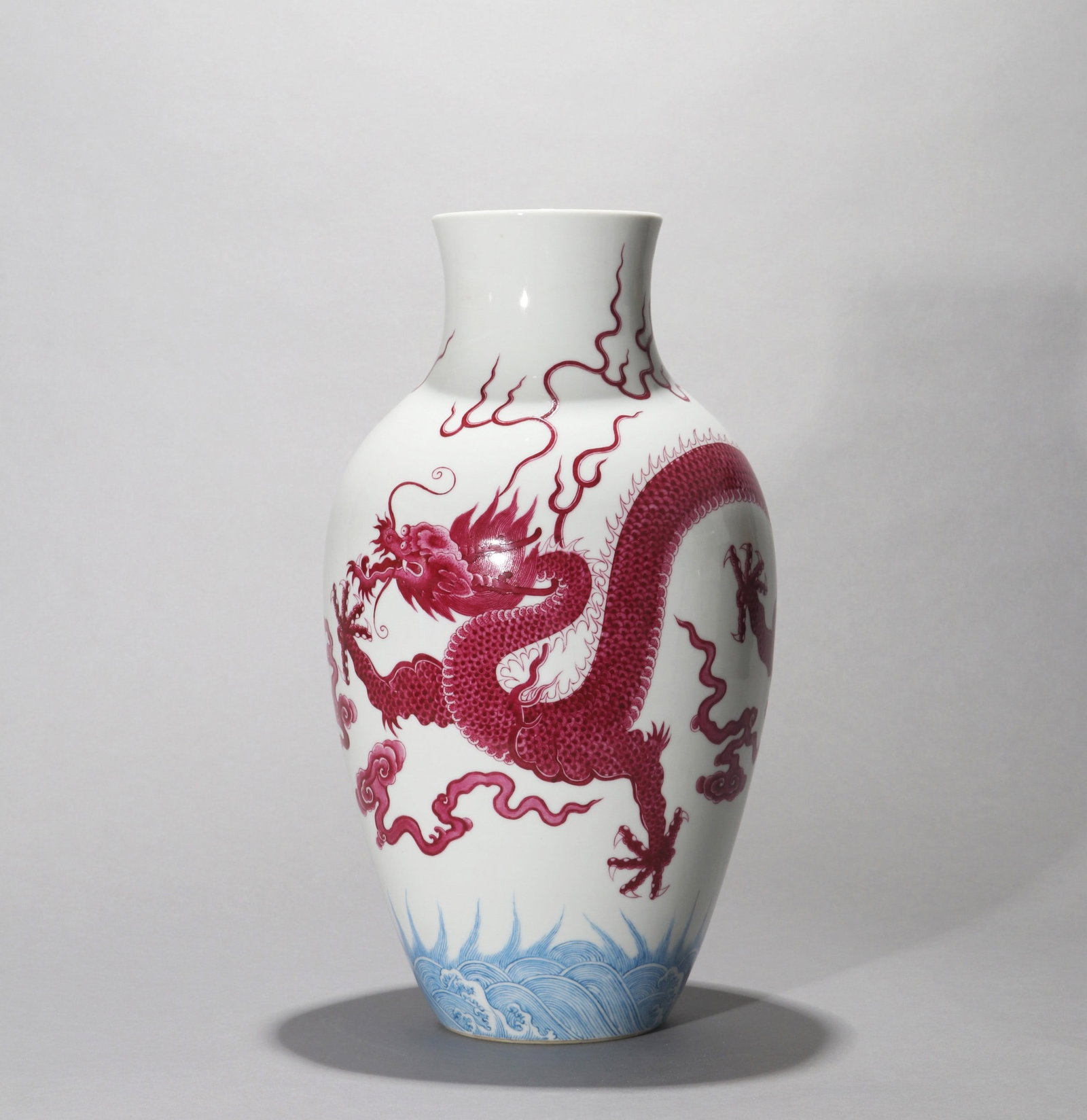 A RUBY-RED GROUND DRAGON VASE - 2