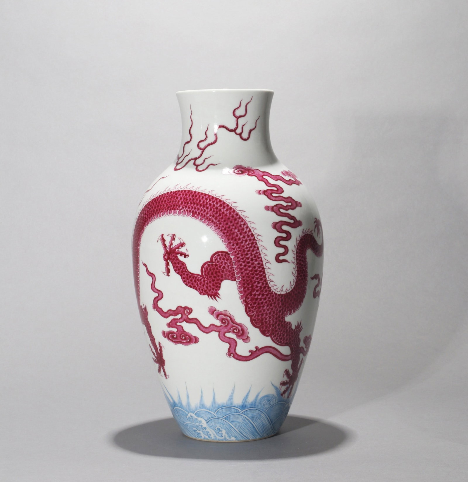 A RUBY-RED GROUND DRAGON VASE - 4