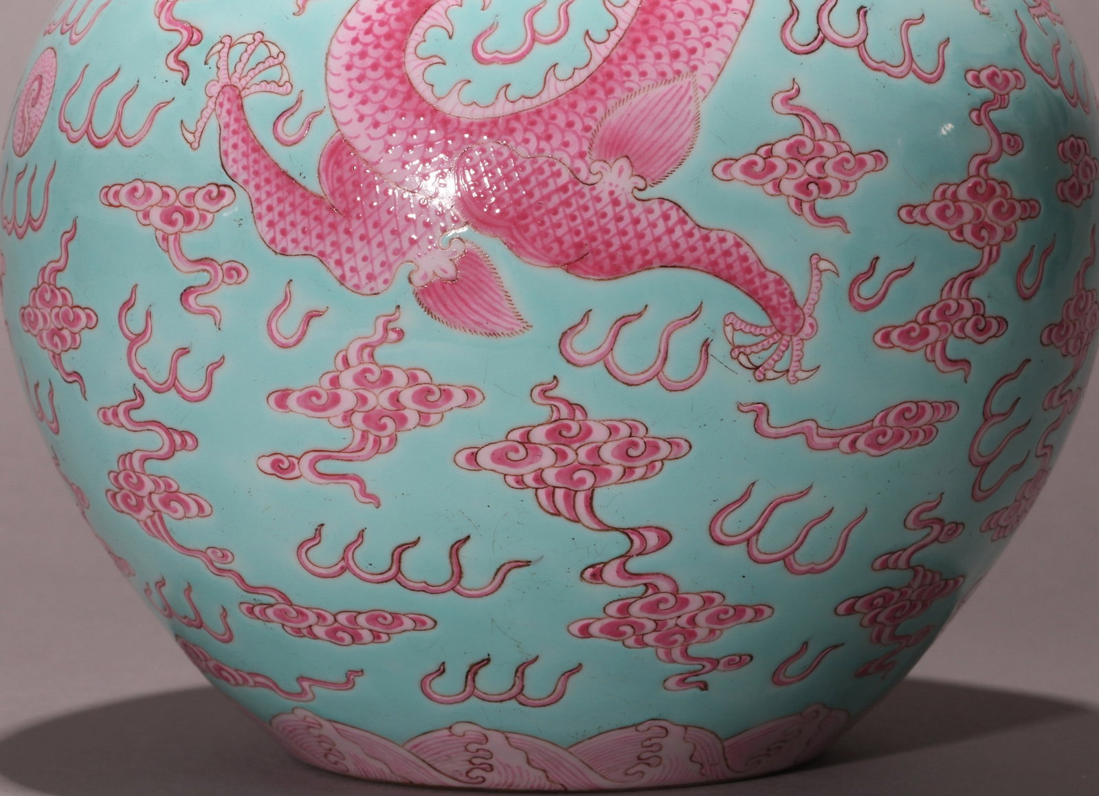 A TURQUOISE-GROUND RUBY ENAMEL DRAGON VASE - 3