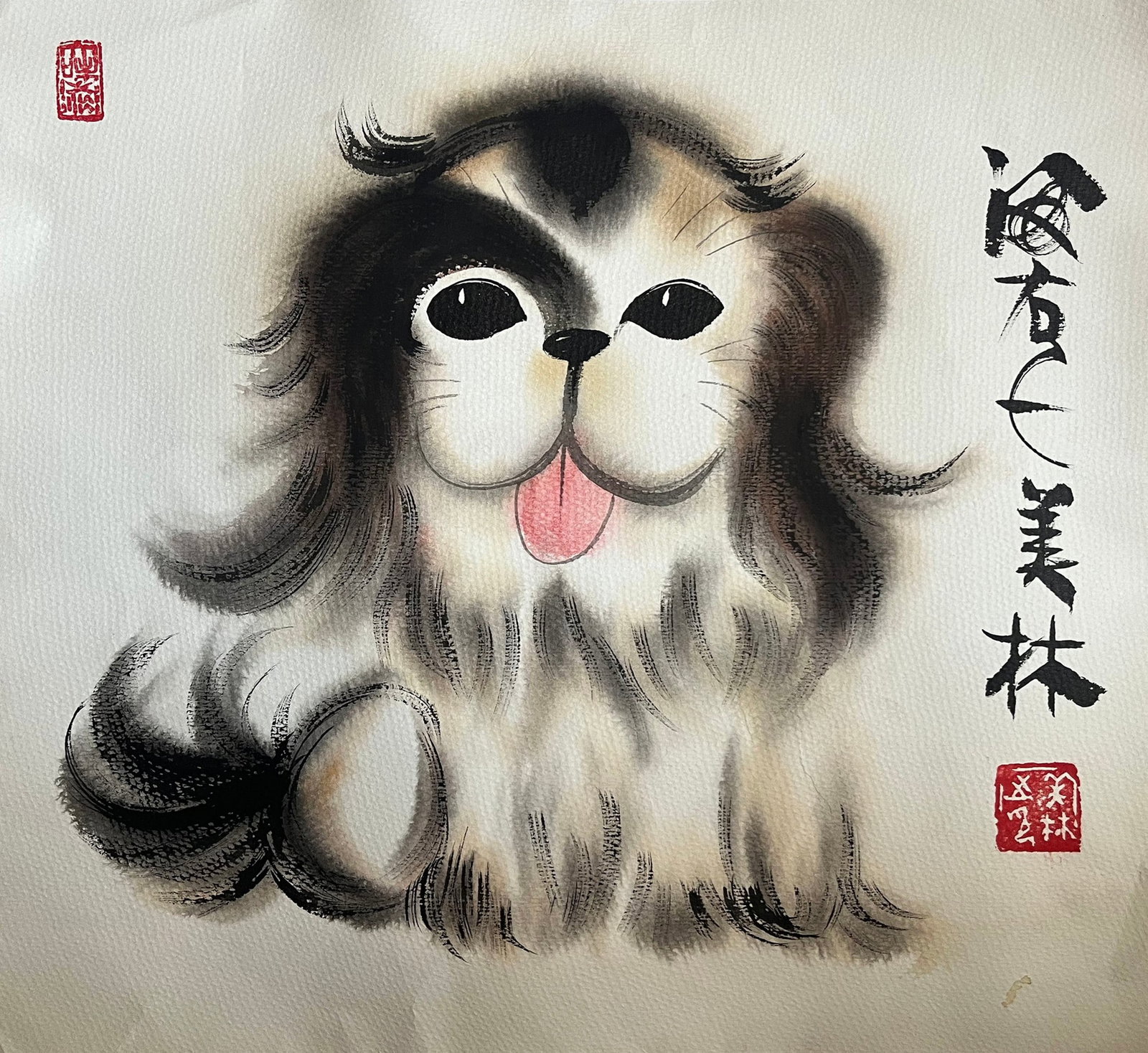 HUAN MEILIN ATTRIBUTED TO,DOG: 韩美林 狗 纸本镜心 Huan Meilin attributed to,dog 35×37