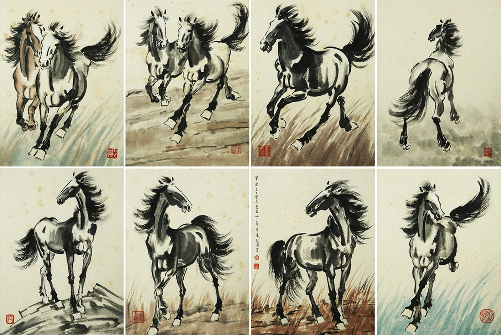 XU BEIHONG ATTRIBUTED TO,HORSE: 徐悲鸿 骏马图八开 纸本册页 Xu Beihong attributed to,horse 32×24×8