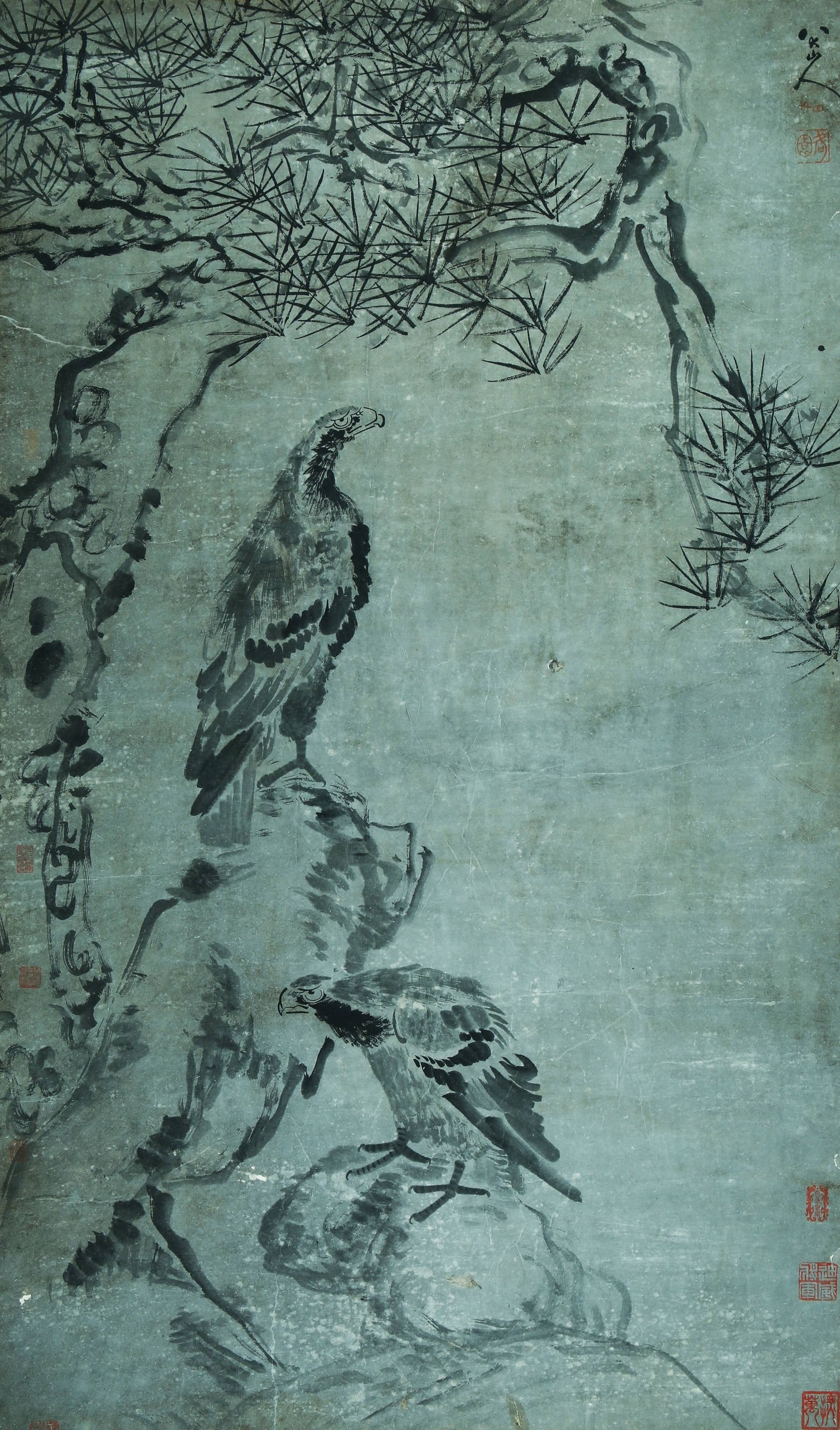 BA DASHANREN ATTRIBUTED TO,EAGLE: 八大山人 松鹰图 纸本立轴 Ba Dashanren attributed to,eagle 黄君璧鉴藏 149×87