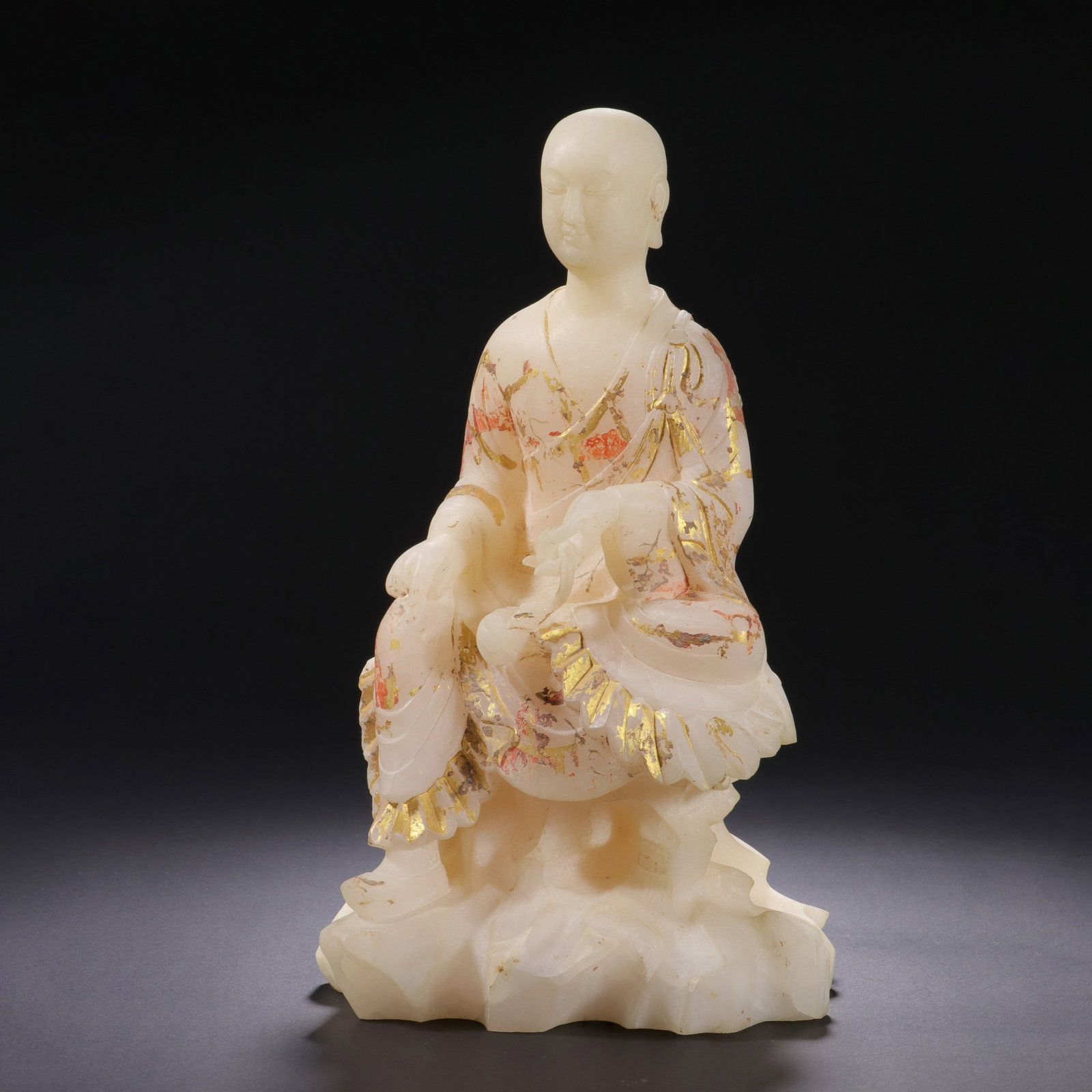 A JADE BUDDHA: 清 汉白玉佛像 A jade Buddha Ht.23.5cm