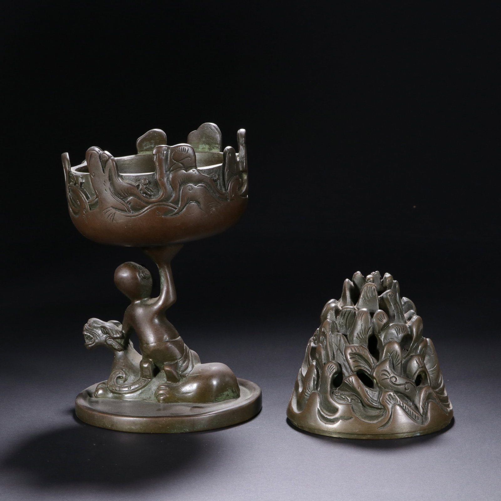 A COPPER INCENSE BURNER - 5