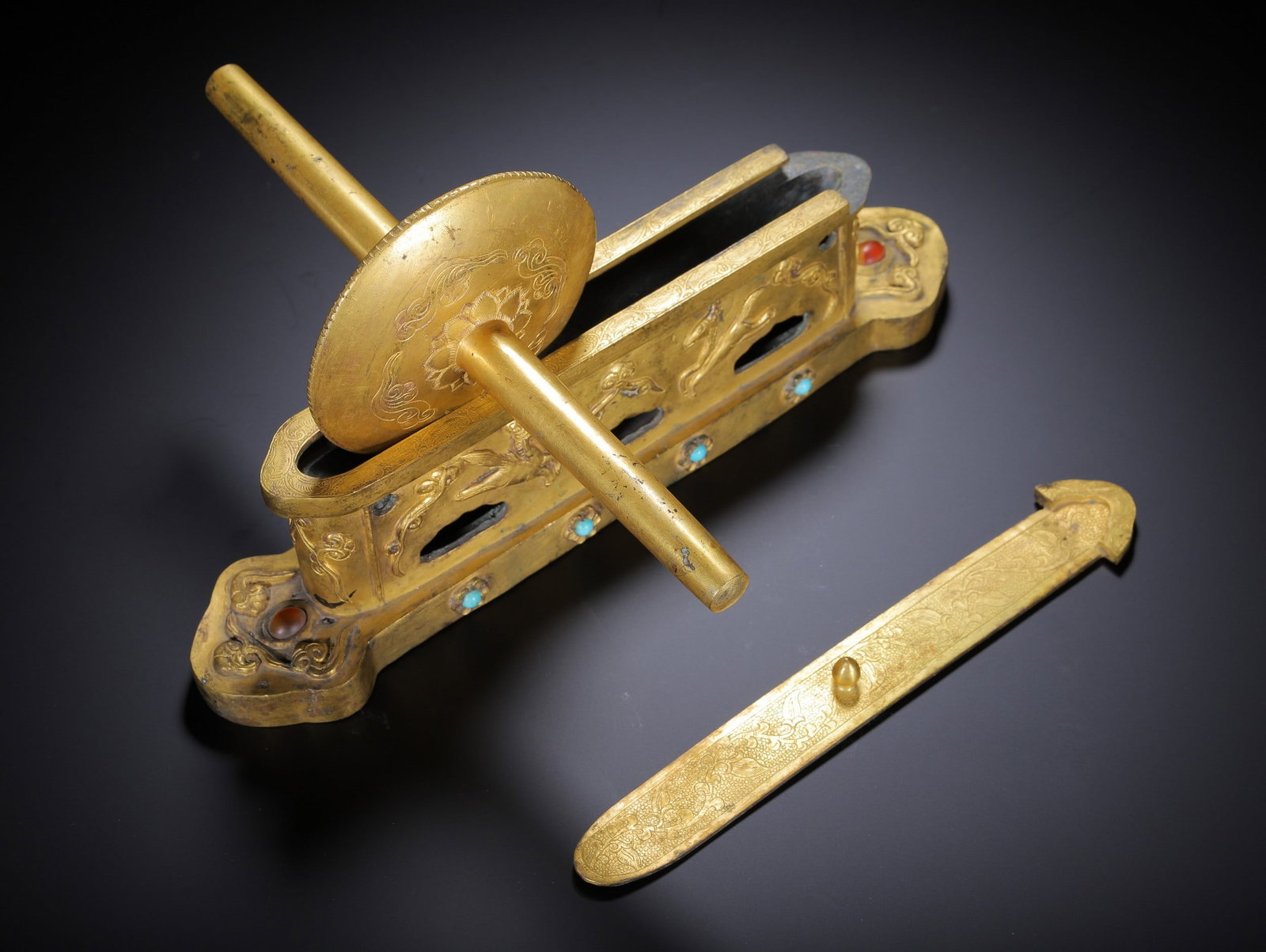 A COPPER GILDING TEA SET - 7