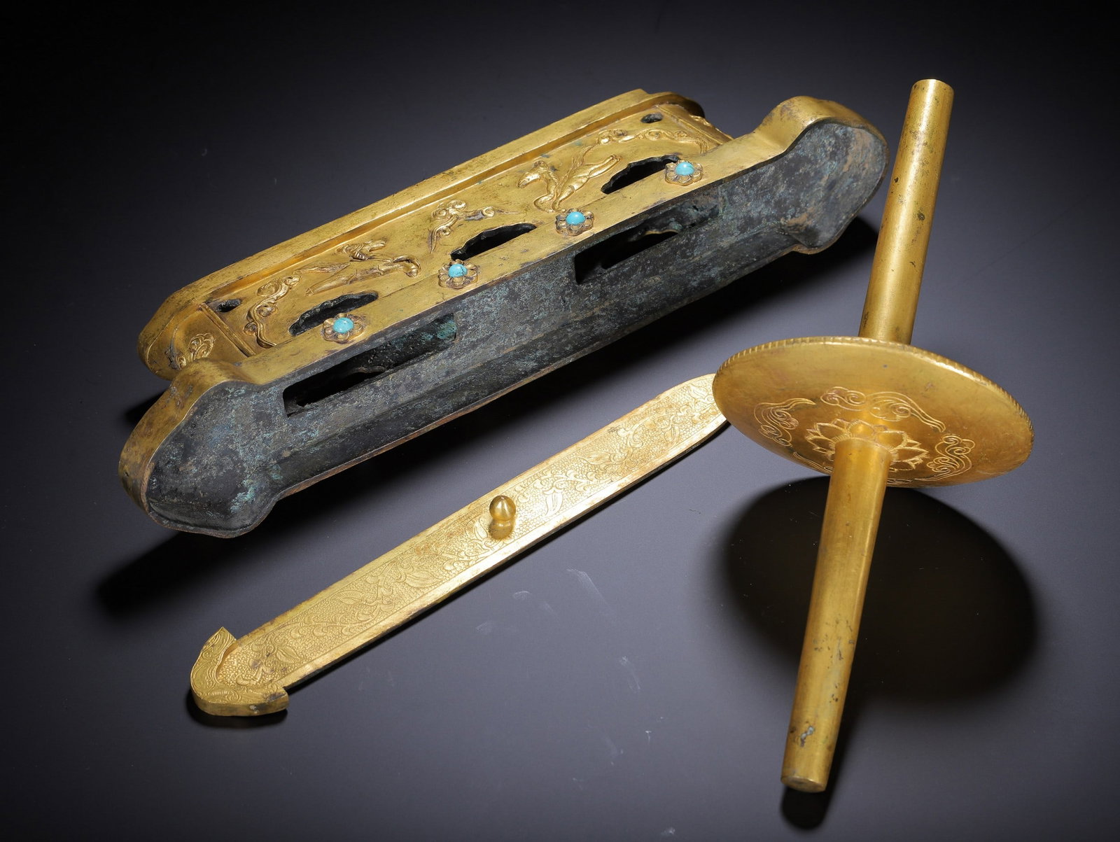 A COPPER GILDING TEA SET - 9