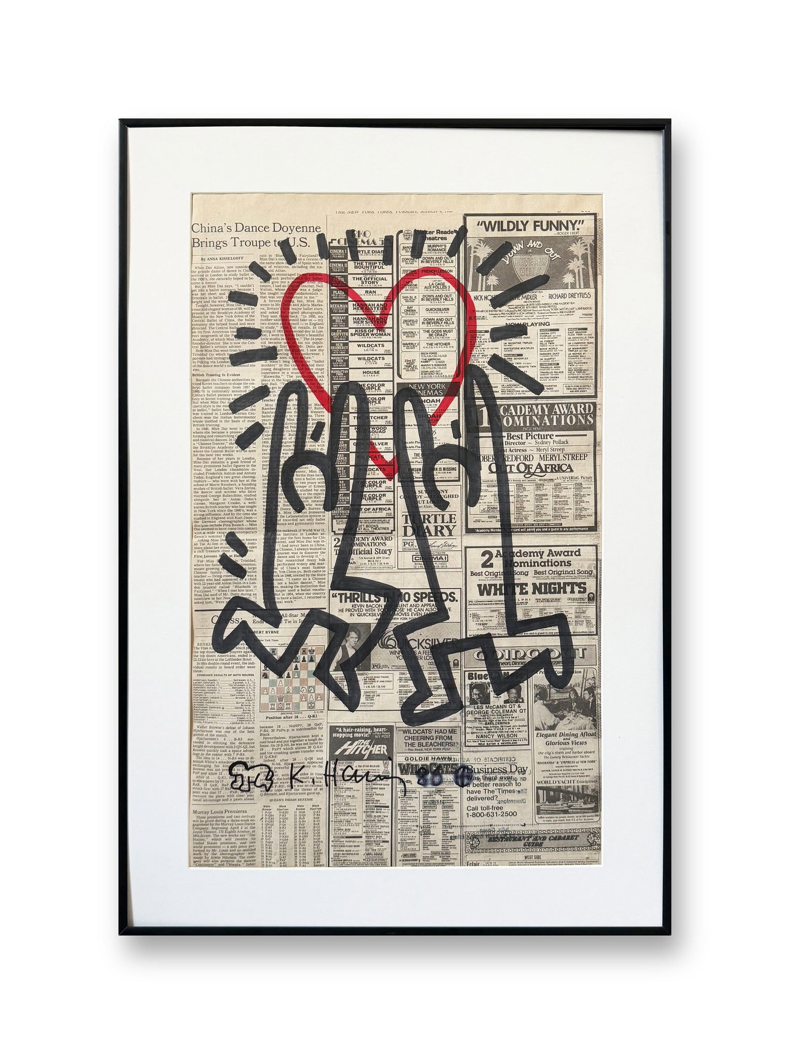 KEITH HARING (1958-1990), ATTRIBUTED TO, MARKER PEN ON NEWSPAPER: KEITH HARING (1958-1990), ATTRIBUTED TO, MARKER PEN ON NEWSPAPER KEITH HARING (1958-1990), ATTRIBUTED TO, MARKER PEN ON NEWSPAPER Image Size:21 7/8 by 13 5/8 inches (55.5 by 34.5cm) Framed