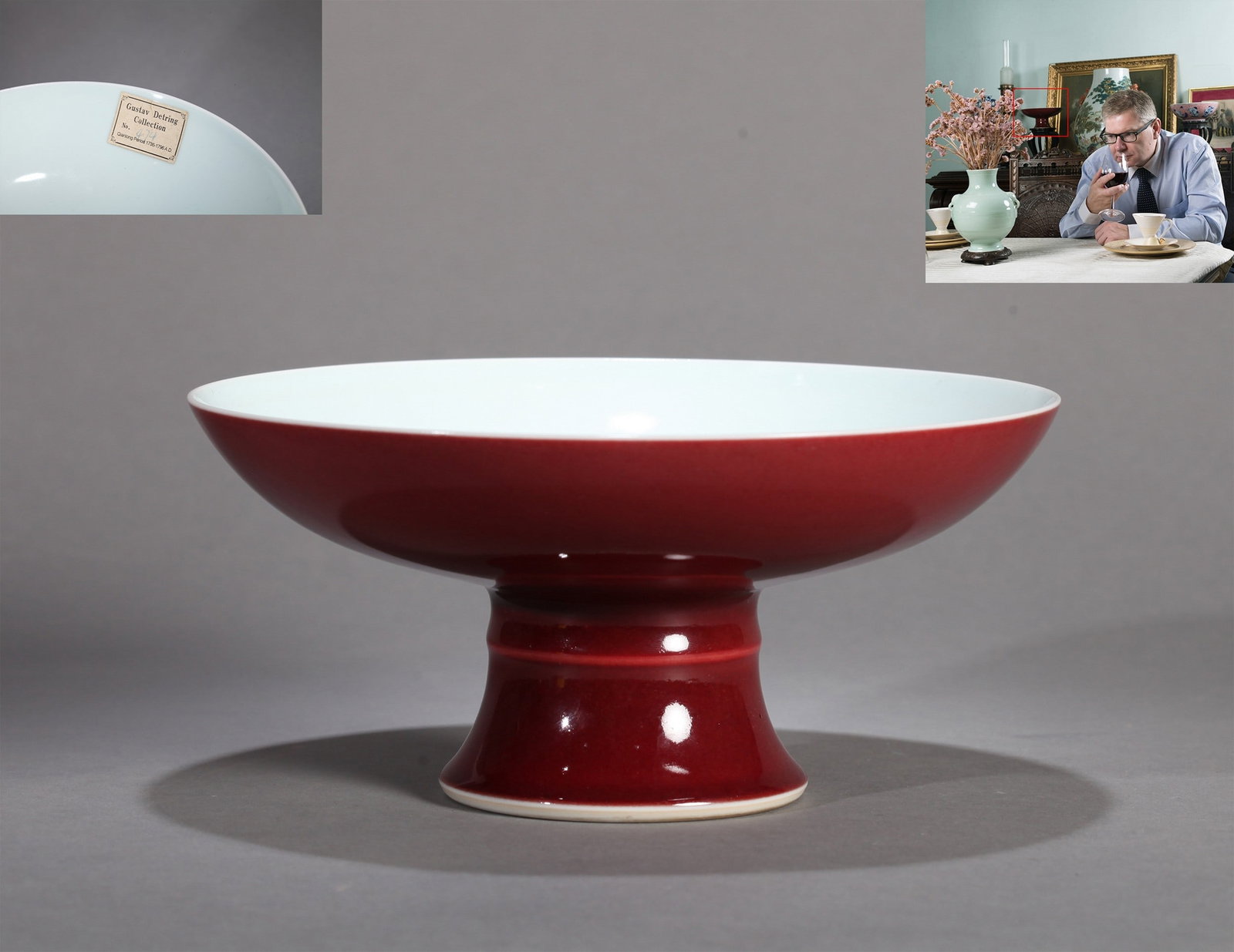 A RED-GLAZED STEM DISH: 清乾隆 霁红釉高足盘 A red-glazed stem dish Ht.9.5CM Diam.20.5CM