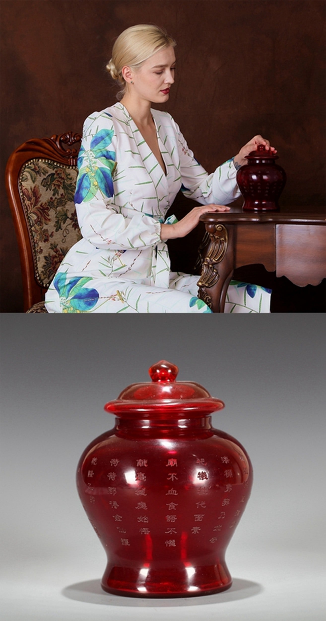 A RED GLASS JAR: 清 料器御题诗文将军罐 A red glass jar Ht.20CM