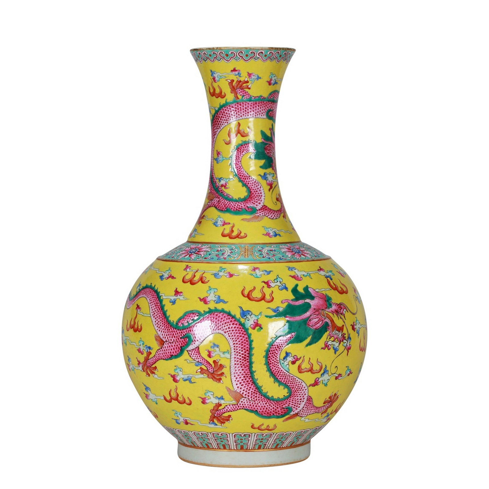 YELLOW GROUND DRAGON AND PHOENIX PATTERNED PORCELAIN VASE (1 of 12)
