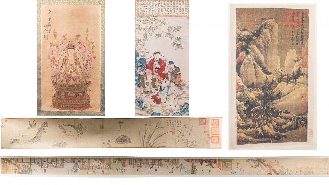 A GROUP OF FIVE (5) SCROLL PRINTS (1 of 10)