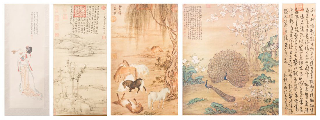 A GROUP OF FIVE (5) SCROLL PRINTS (1 of 10)