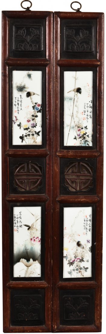 PAIR OF HANGING BOARDS INSET W/ PORCELAIN PLAQUES (1 of 10)