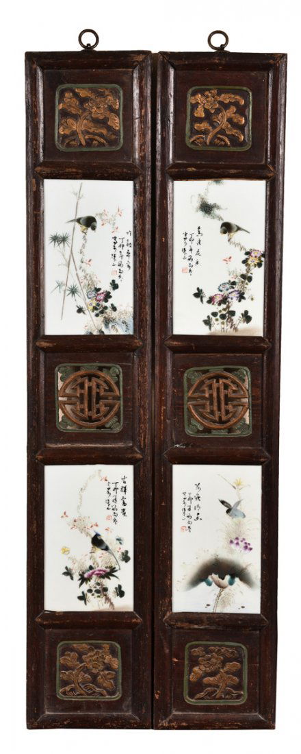 PAIR OF HANGING BOARDS INSET W/ PORCELAIN PLAQUES (1 of 5)