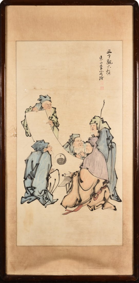FRAMED INK ON PAPER PAINTING 'FIVE ELDERS' (1 of 4)