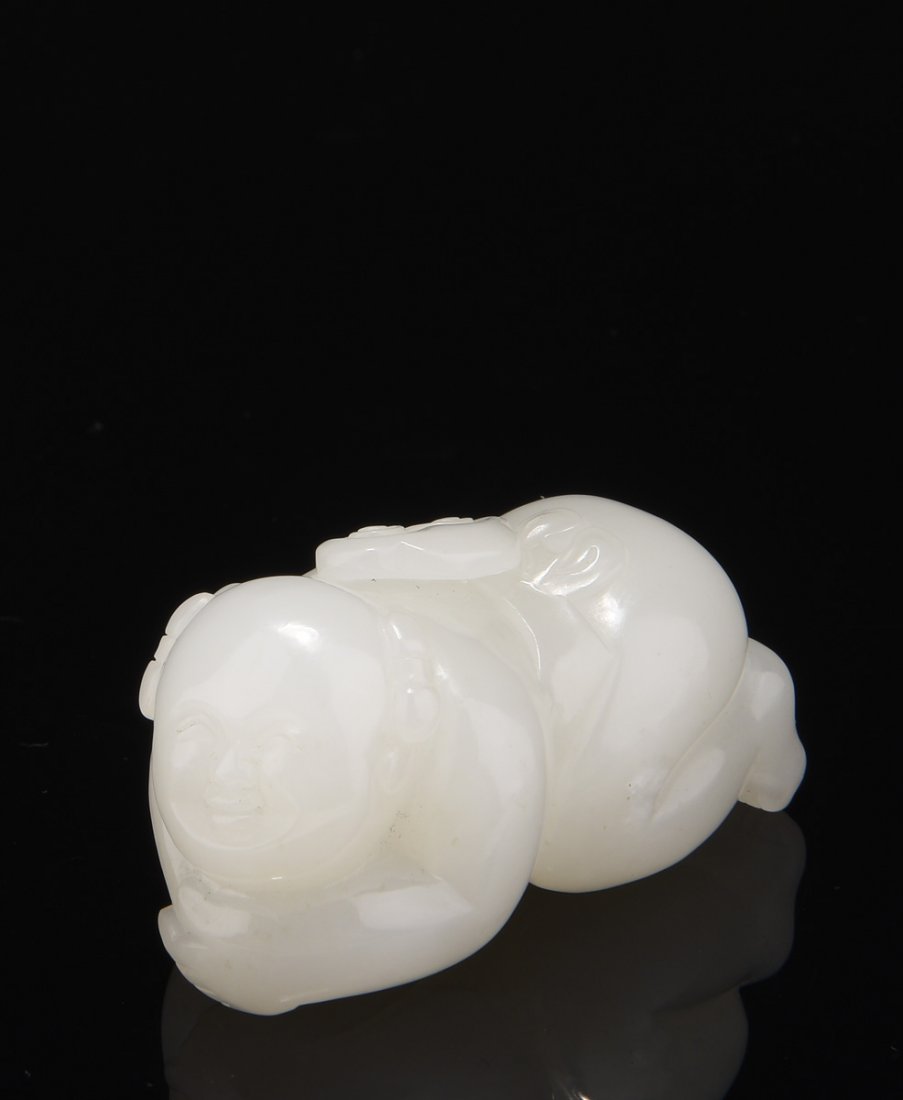 CARVED WHITE JADE BOY ORNAMENT (1 of 9)