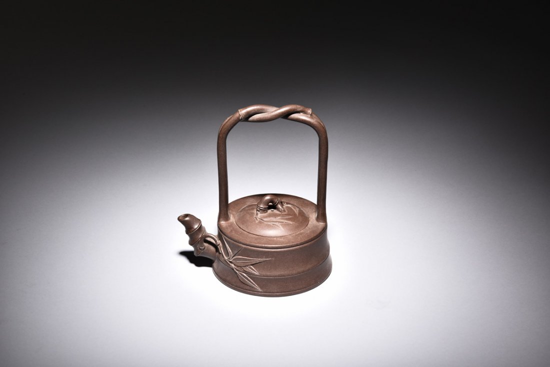 YIXING ZISHA STONEWARE 'BAMBOO' TEAPOT (1 of 5)