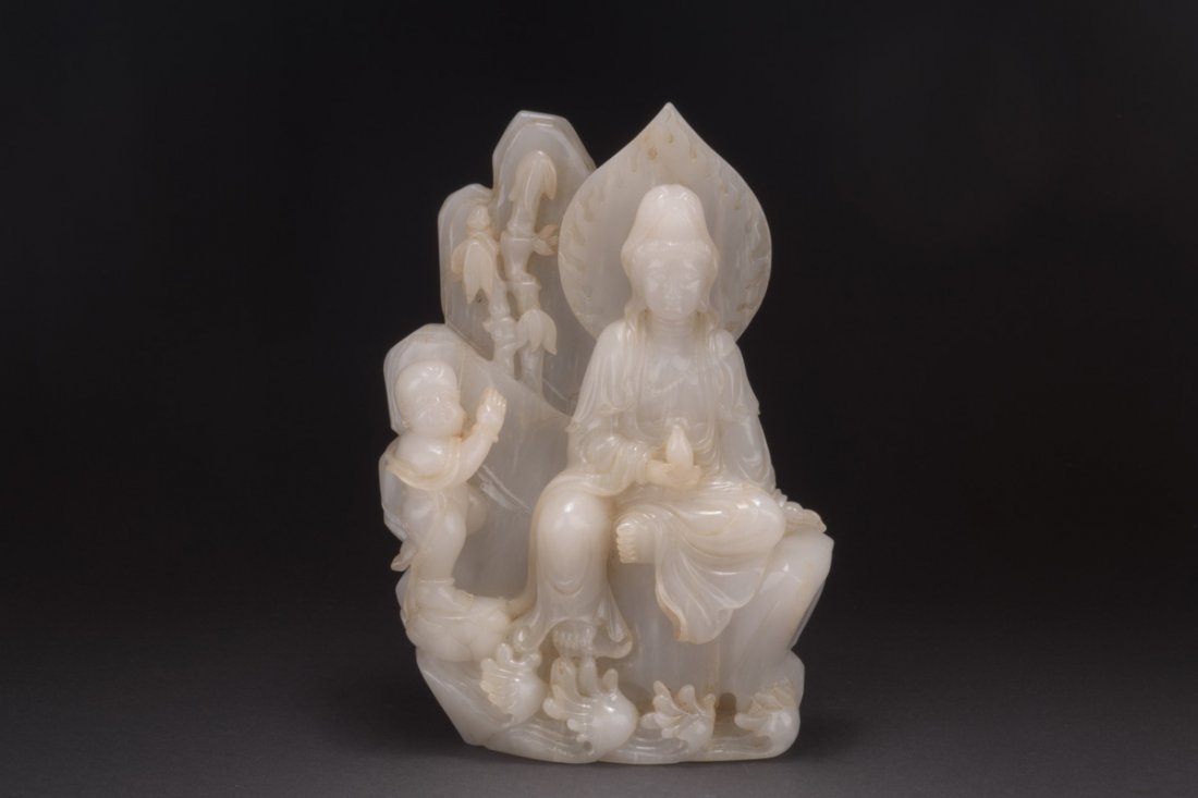 CARVED JADE GUANYIN AND CHILD FIGURAL GROUP (1 of 9)