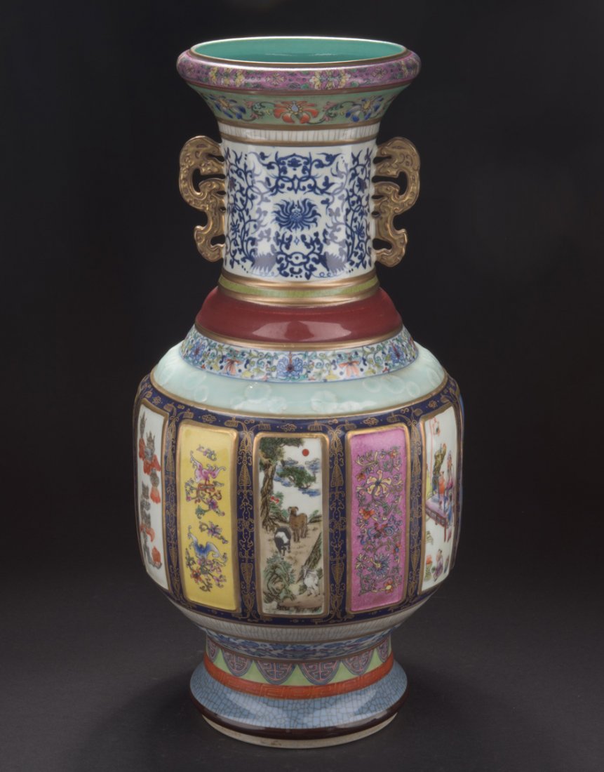 FAMILLE ROSE FLOWER AND LANDSCAPE VASE (1 of 9)