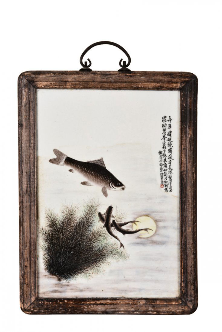 FRAMED PORCELAIN PLAQUE 'FISHES' (1 of 3)