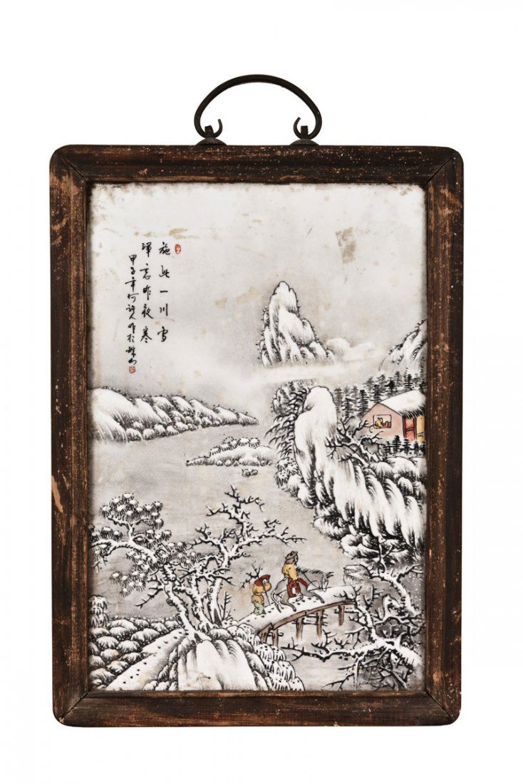 FRAMED PORCELAIN PLAQUE 'SNOWY SCENERY' (1 of 2)