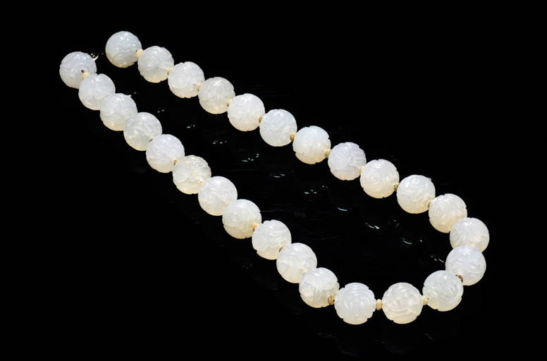 WHITE JADE CARVED BEAD NECKLACE Sep 25, 2015 Mega International